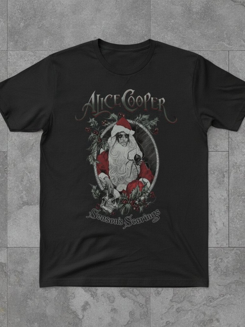 Alice Cooper Season’s Greetings Graphic Tee | Gothic Christmas Rock T-Shirt